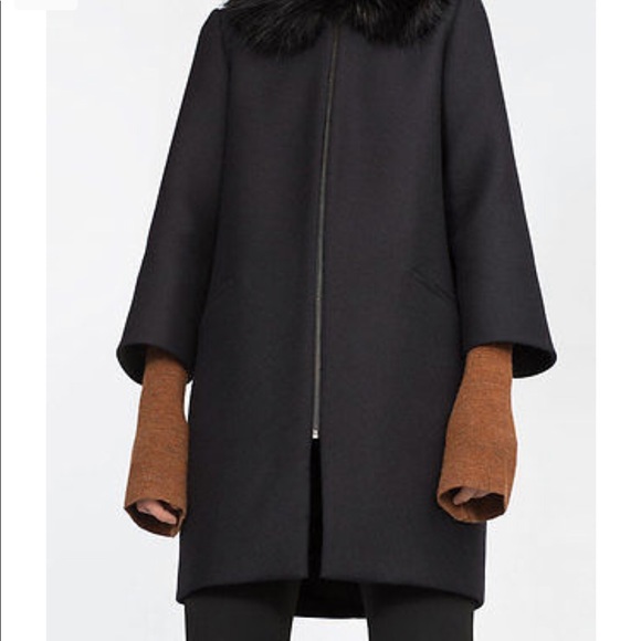 Zara Jackets & Coats Nwt Zara Wool Cape Coat With Faux Fur Collar